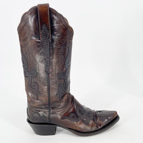 Lucchese Classics Brown Exotic Lizard Leather Overlay Western Cowgirl Boot sz 7 - Picture 2 of 12
